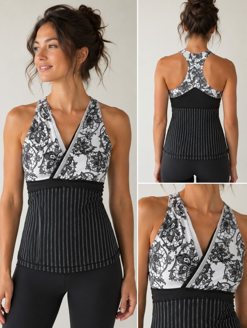 Lululemon Vintage Tie And Fly Tank Sheer Mesh Paisley Pinstripe VNeck Whimsigoth